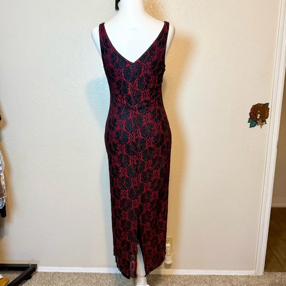 Vintage 90’s Y2K All That Jazz Red & Black Lace Maxi Dress Size Small - Picture 7 of 15